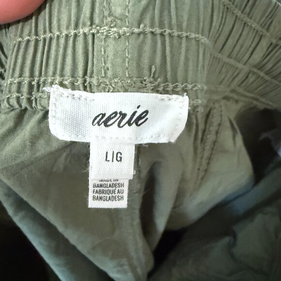 Aerie Army Green Baggy Cargo Pants Size Large Elastic Waist Drawstring Wide Leg - Picture 9 of 11